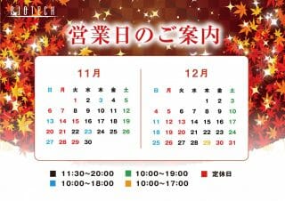 11月☆営業カレンダー