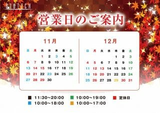 11月営業日カレンダー
